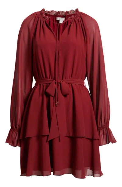 Chelsea28 Floral Chiffon Tiered Minidress In Red