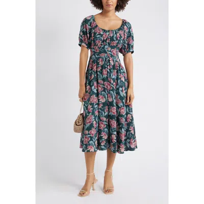 Chelsea28 Floral Fit & Flare Midi Dress In Blue