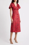 Chelsea28 Floral Jacquard Draped Midi Dress In Red
