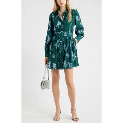 Chelsea28 Floral Lace Inset Belted Mini Shirtdress In Green