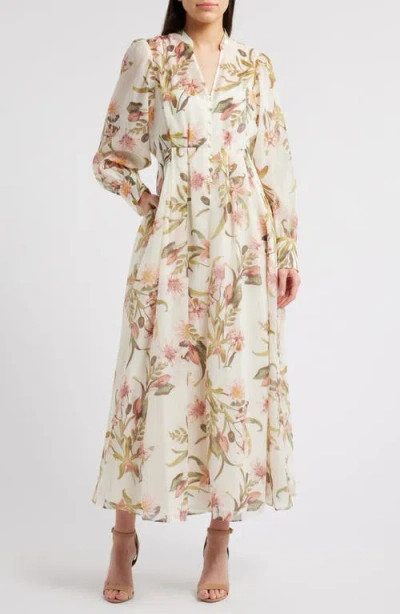 Chelsea28 Floral Long Sleeve Maxi Dress In Ivory- Pink Bohem Botanical