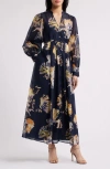 Chelsea28 Floral Long Sleeve Maxi Dress In Navy Multi Pom Floral
