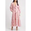 Chelsea28 Floral Long Sleeve Tie Front Maxi Dress In Pink Purple Sydney Floral
