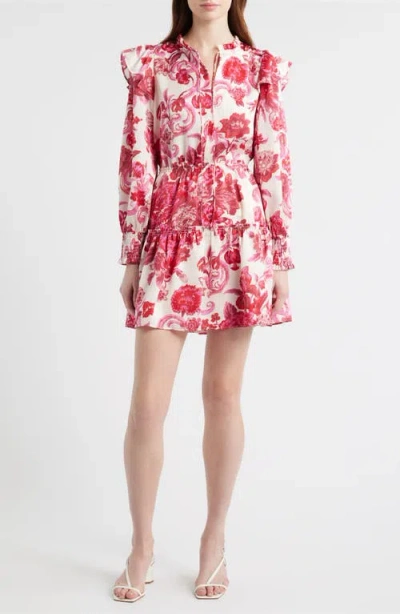 Chelsea28 Floral Long Sleeve Tiered Chiffon Minidress In Multi