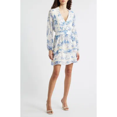 Chelsea28 Floral Long Sleeve Tiered Minidress In Blue