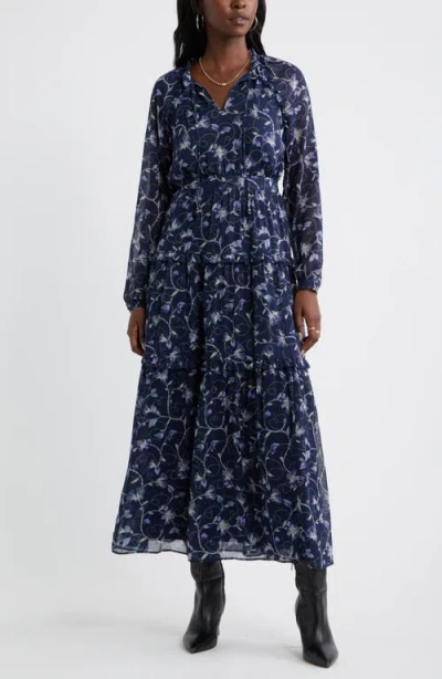 Chelsea28 Floral Metallic Clip Dot Ruffle Tiered Midi Dress In Multi