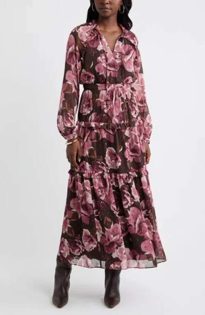Chelsea28 Floral Metallic Clip Dot Ruffle Tiered Midi Dress In Multi