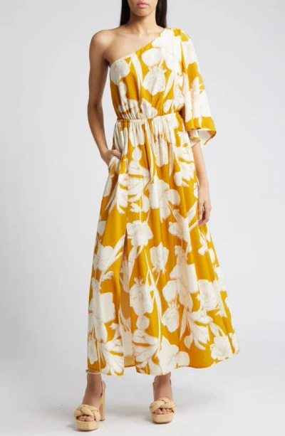 Chelsea28 Floral One-shoulder Maxi Dress In Yellow Lotus Blooms