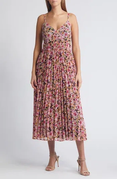 Chelsea28 Floral Pleated Sundress In Black- Pink Tia Tropic