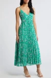 Chelsea28 Floral Pleated Sundress In Green- Blue Stylized Floral