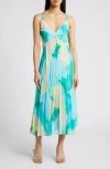Chelsea28 Floral Pleated Sundress In Pink- Teal Painterly Abstract