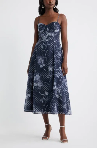 Chelsea28 Floral Polka Dot Seamed Bodice Cocktail Dress In Multi
