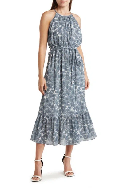 Chelsea28 Floral Print Halter Dress In Ivory- Navy Camo Snake