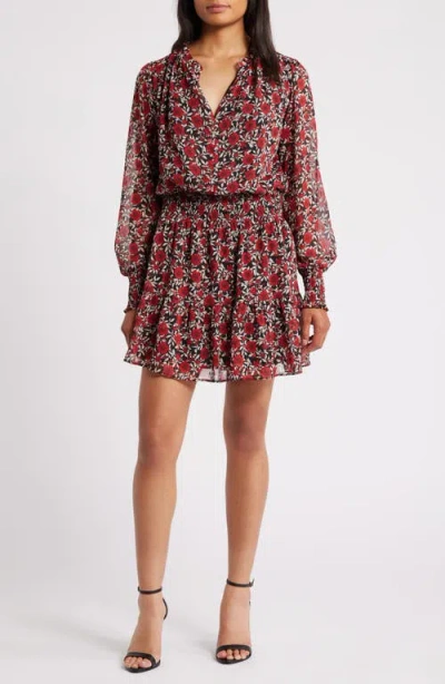 Chelsea28 Floral Print Long Sleeve Chiffon Dress In Red Floral