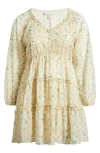 Chelsea28 Floral Print Ruffle Long Sleeve Chiffon Dress In Yellow Floral