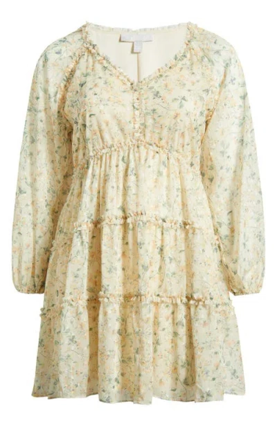Chelsea28 Floral Print Ruffle Long Sleeve Chiffon Dress In Yellow Floral