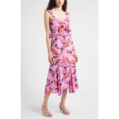 Chelsea28 Floral Print Ruffle Midi Dress In Pink