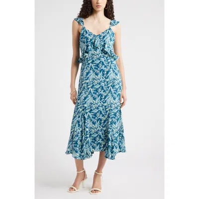 Chelsea28 Floral Print Ruffle Midi Dress In Blue