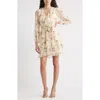 Chelsea28 Floral Ruffle Trim Long Sleeve Chiffon Minidress In Neutral