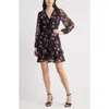 Chelsea28 Floral Ruffle Trim Long Sleeve Chiffon Minidress In Blue