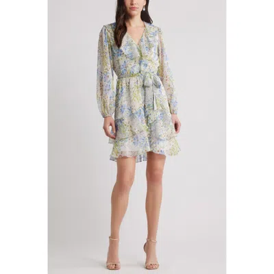Chelsea28 Floral Ruffle Trim Long Sleeve Chiffon Minidress In Multi