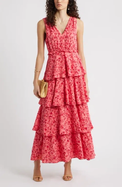 Chelsea28 Floral Tiered Maxi Dress In Red