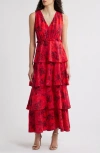 Chelsea28 Floral Tiered Maxi Dress In Red- Pink Lilo Floral