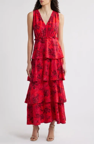 Chelsea28 Floral Tiered Maxi Dress In Red- Pink Lilo Floral