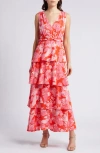 Chelsea28 Floral Tiered Maxi Dress In Red G- Pink Sades Blooms