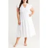 Chelsea28 Flutter Sleeve Clip Dot Tiered Midi Dress