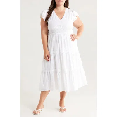 Chelsea28 Flutter Sleeve Clip Dot Tiered Midi Dress