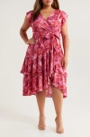 Chelsea28 Flutter Sleeve Faux Wrap Midi Dress In Pink