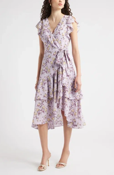 Chelsea28 Flutter Sleeve Faux Wrap Midi Dress In Purple