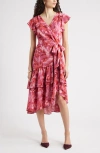Chelsea28 Flutter Sleeve Faux Wrap Midi Dress In Red