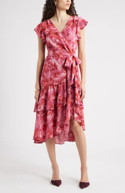 CHELSEA28 CHELSEA28 FLUTTER SLEEVE FAUX WRAP MIDI DRESS