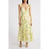 Chelsea28 Flutter Sleeve Maxi Dress In Beige- Green Shadow Bloom