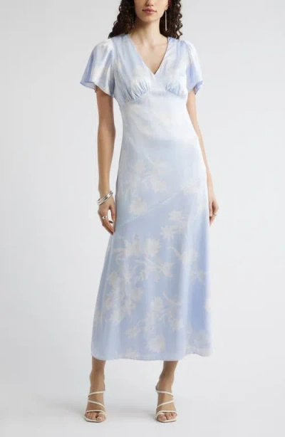 Chelsea28 Flutter Sleeve Satin Maxi Dress In Blue