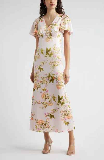Chelsea28 Flutter Sleeve Satin Maxi Dress In White