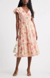 Chelsea28 Flutter Sleeve Tiered Cotton Midi Sundress In Multi