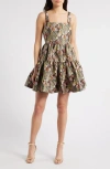 Chelsea28 Garden Brocade Fit & Flare Minidress In Black Multi Floral Brocade
