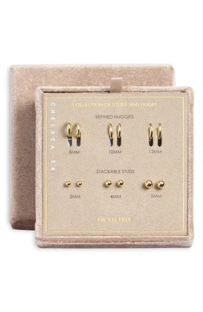 Chelsea28 Gift Boxed Set Of 6 Huggie Hoop & Stud Earrings In Gold