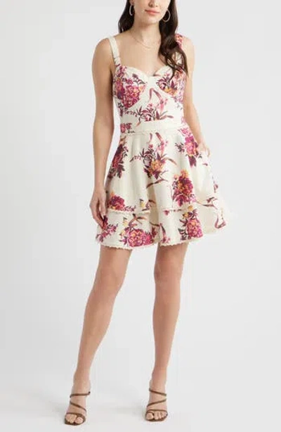 Chelsea28 Lace Detail Floral Tiered Minidress In Beige- Pink Antoinette Floral
