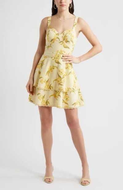 Chelsea28 Lace Detail Floral Tiered Minidress In Yellow