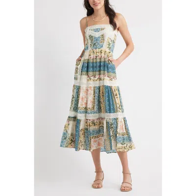 Chelsea28 Lace Inset Patchwork Midi Dress In Blue