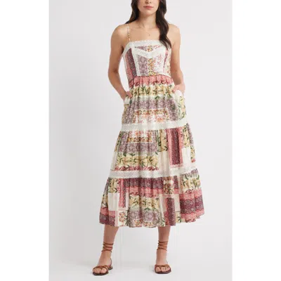 Chelsea28 Lace Inset Patchwork Midi Dress In Multi