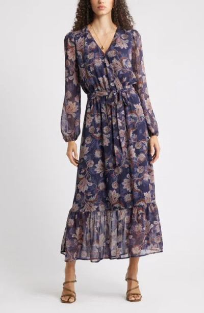 Chelsea28 Long Sleeve Faux Wrap Dress In Blue