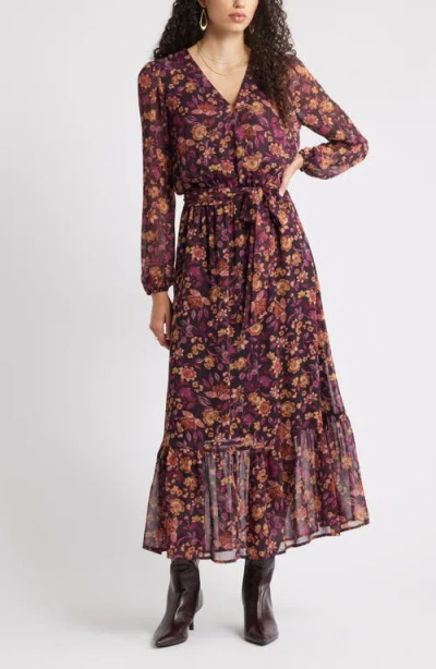Chelsea28 Long Sleeve Faux Wrap Dress In Purple