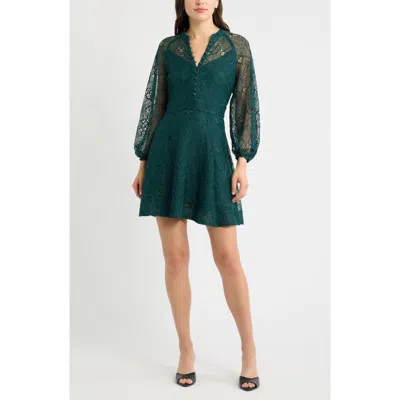 Chelsea28 Long Sleeve Lace Minidress In Green Ponderosa