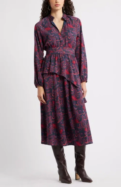 Chelsea28 Long Sleeve Ruffle Midi Dress In Multi