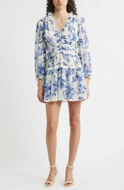 Chelsea28 Long Sleeve Ruffle Trim Minidress In Blue
